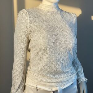 RW&CO. Lace Long Sleeve Blouse - Cream